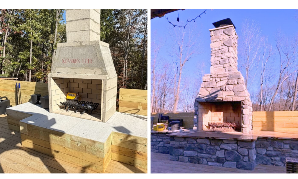 Outdoor stone fireplace build